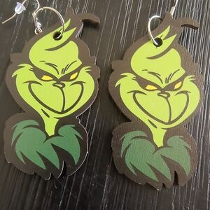 Hand Crafted Green and Black Grinch Earrings